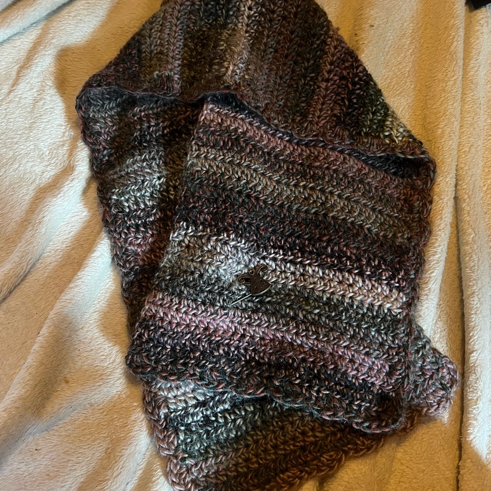 Handmaid Multicolor Crochet Scarf/wrap with Angel pin closure
